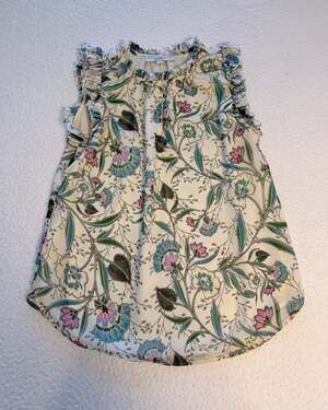 LOFT Floral Sleeveless Ruffled Shoulder Blouse Size Small